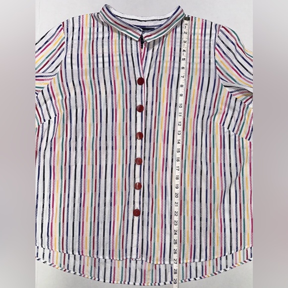 Ali Miles 1X Cotton Textured Rainbow Stripes Button Down Tunic Roll Tab Sleeve - Picture 11 of 15